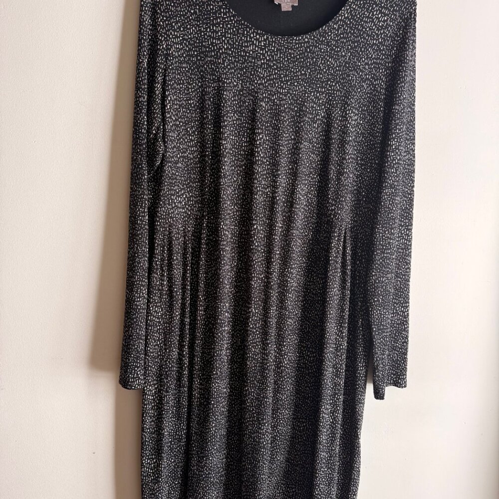J.Jill Wearever Black Print Stretch Midi Dress | 3/4 Sleeves | Comfortable & Ver - Picture 5 of 6